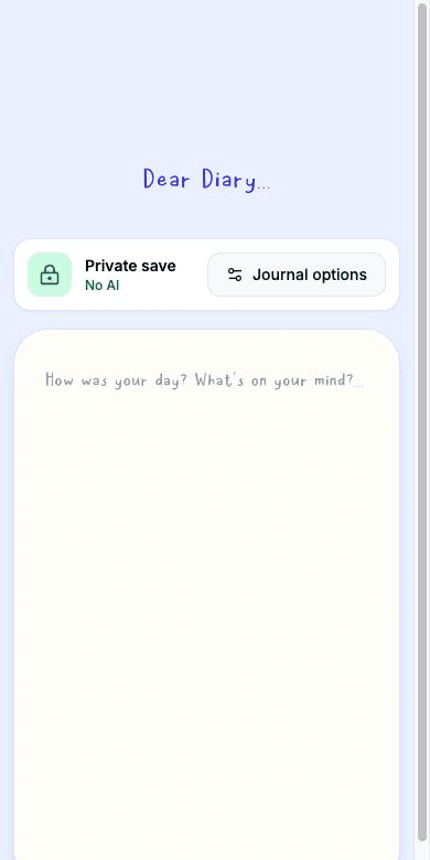 Current Echo journal with a compact no-AI status and Journal options button